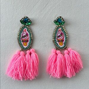 Pink Tassel Ice Cream Beaded Earrings